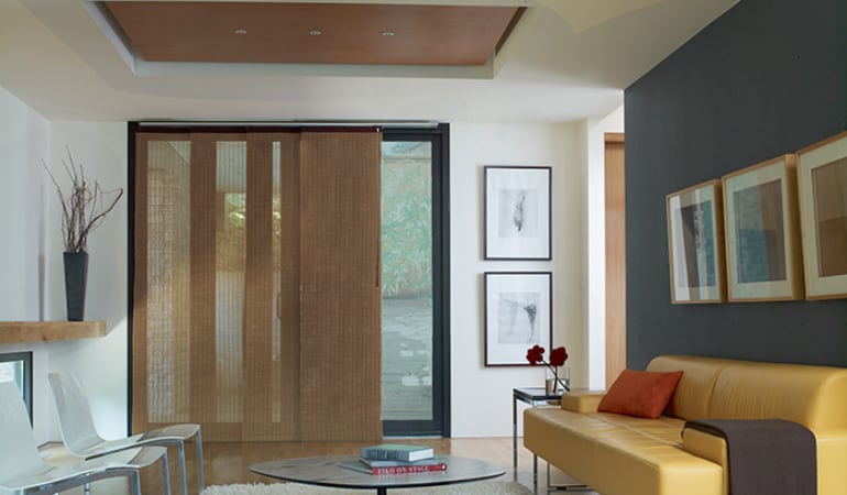 Fabric Shades in a living room.